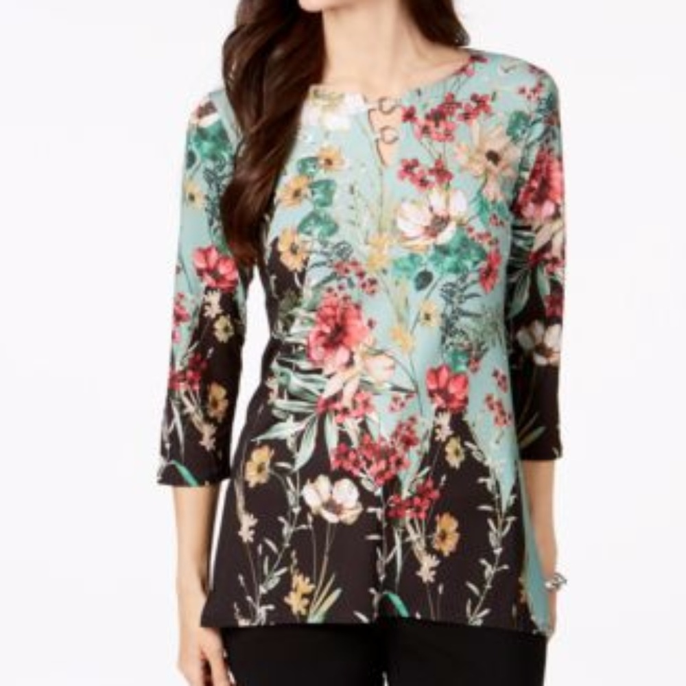 JM Collection Embellished Tunic Botanical M